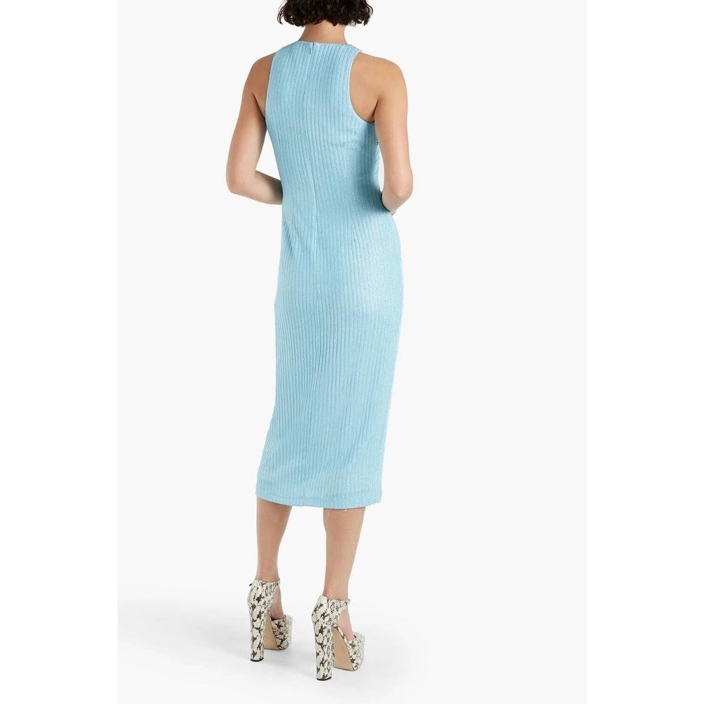 Monique Lhuillier Women's Crossover cutout metallic ribbed-knit midi dress Sz 6 - Picture 10 of 16